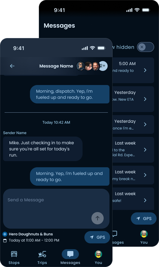 Messages screen
