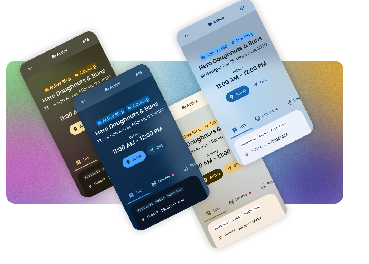 Tranztec app in multiple brand color themes, white label variants